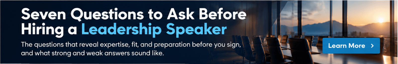 Seven Questions to Ask Before Hiring a Leadership Speaker. The questions that reveal expertise, fit, and preparation before you sign, and what strong and weak answers sound like. Learn more.
